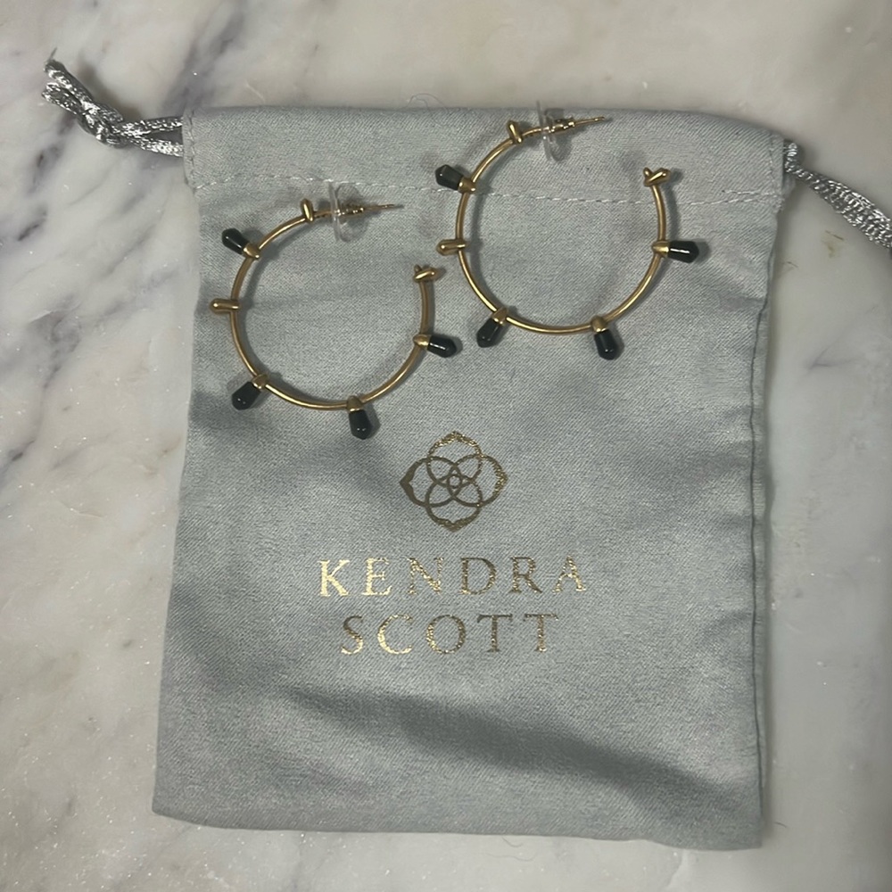 Kendra Scott Frieda Hoop Earring in Antique Brass and Black Obsidian